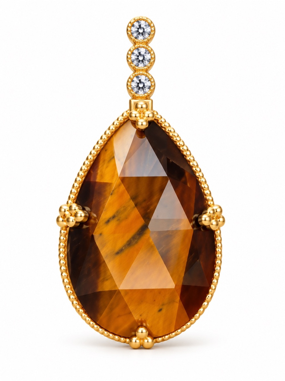 Gold-Tone genuine faceted Tiger's Eye Pear Drop Pendant